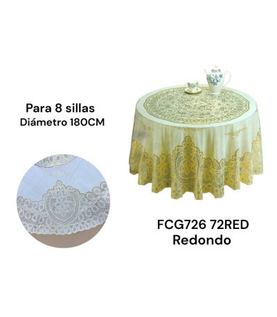 TOALHA MESA FCG726 72REDONDA BR/GOLD xE-18